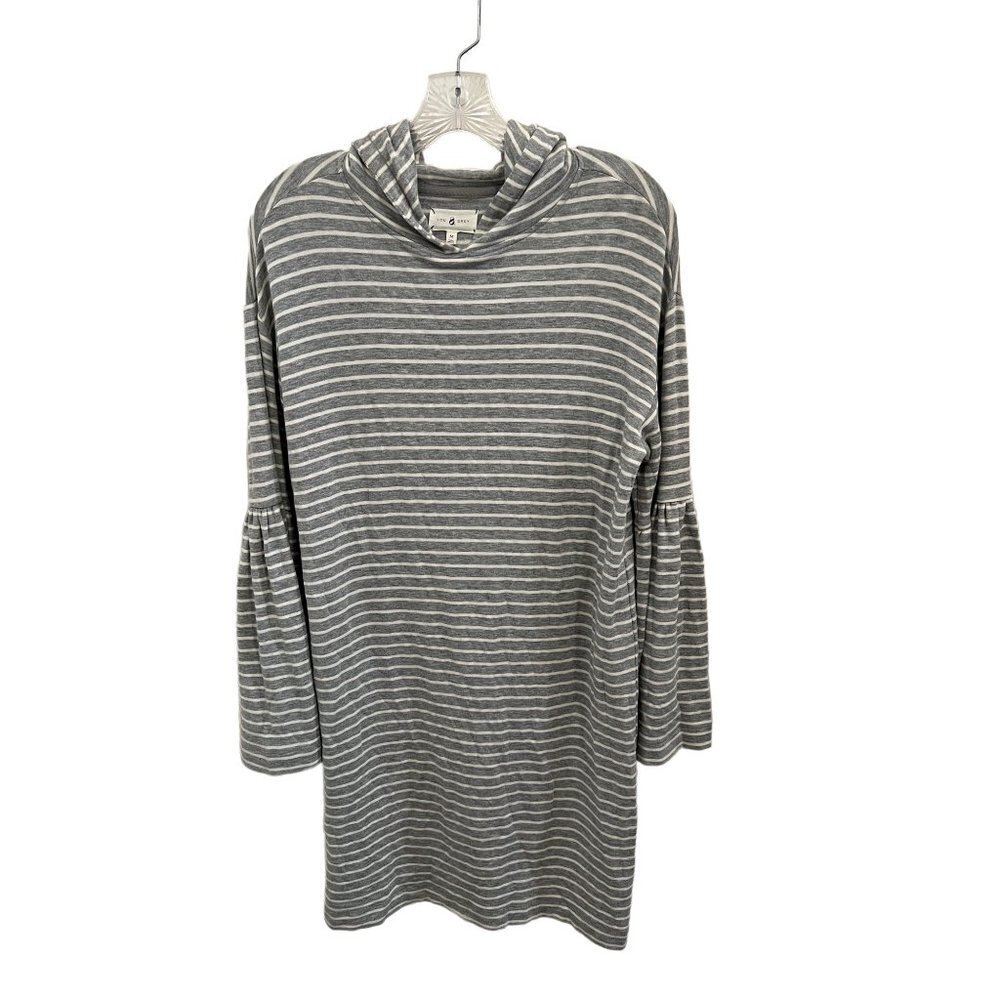Lou &  Grey Rayon Hoodie Dress Gray /White Stripe Size med
